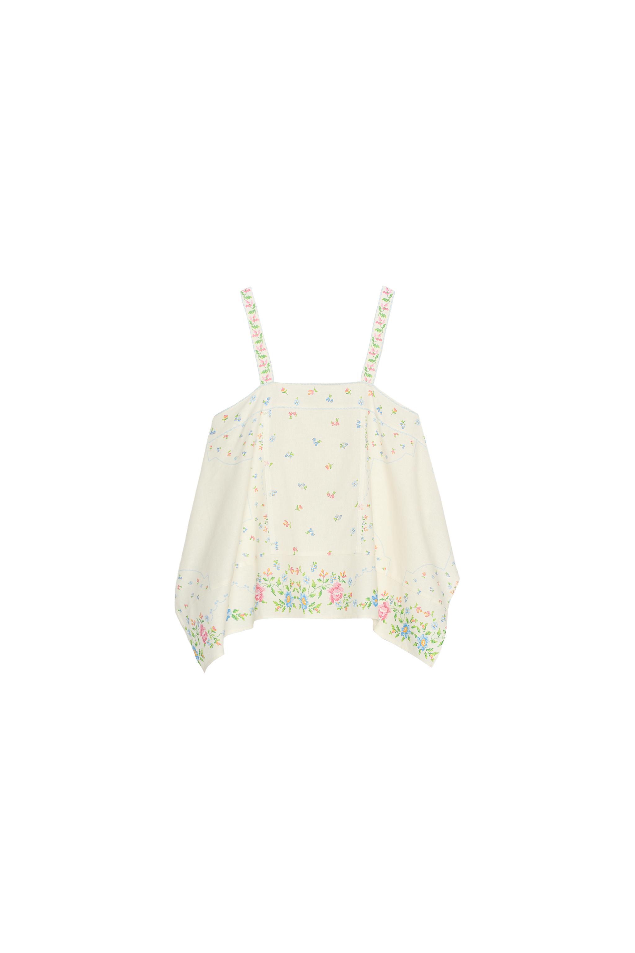 FLORAL PRINT ASYMMETRIC LINEN TOP